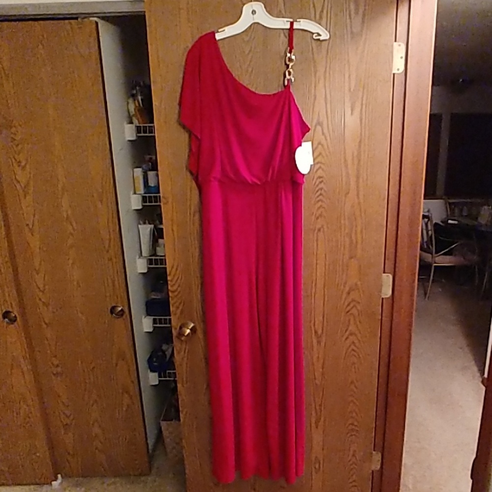 Red One Shoulder Jumpsuit